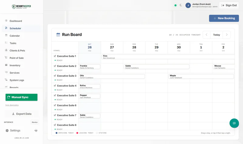 The run board in the ResortKeeper Windows app.